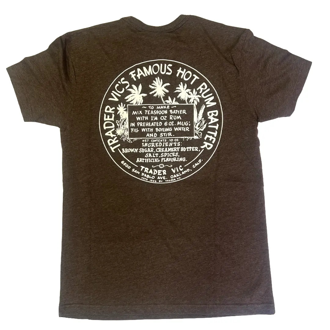 Brown t-shirt with white graphic and text on a white background