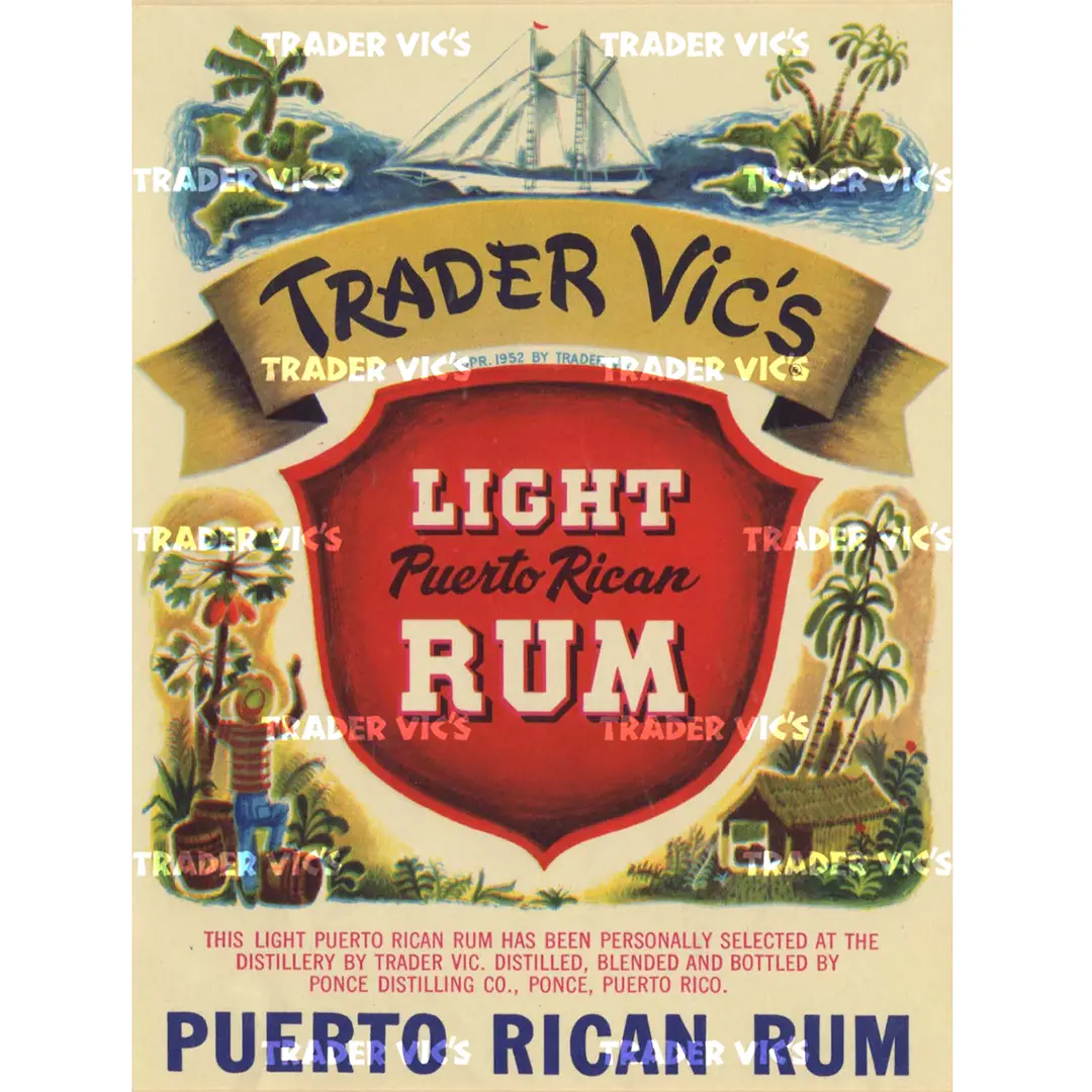 LIGHT PUERTO RICAN RUM LABEL PRINT Trader Vic's