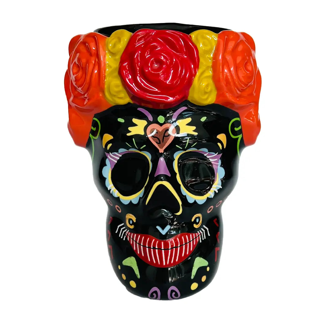Female Calavera mug with crown of flowers