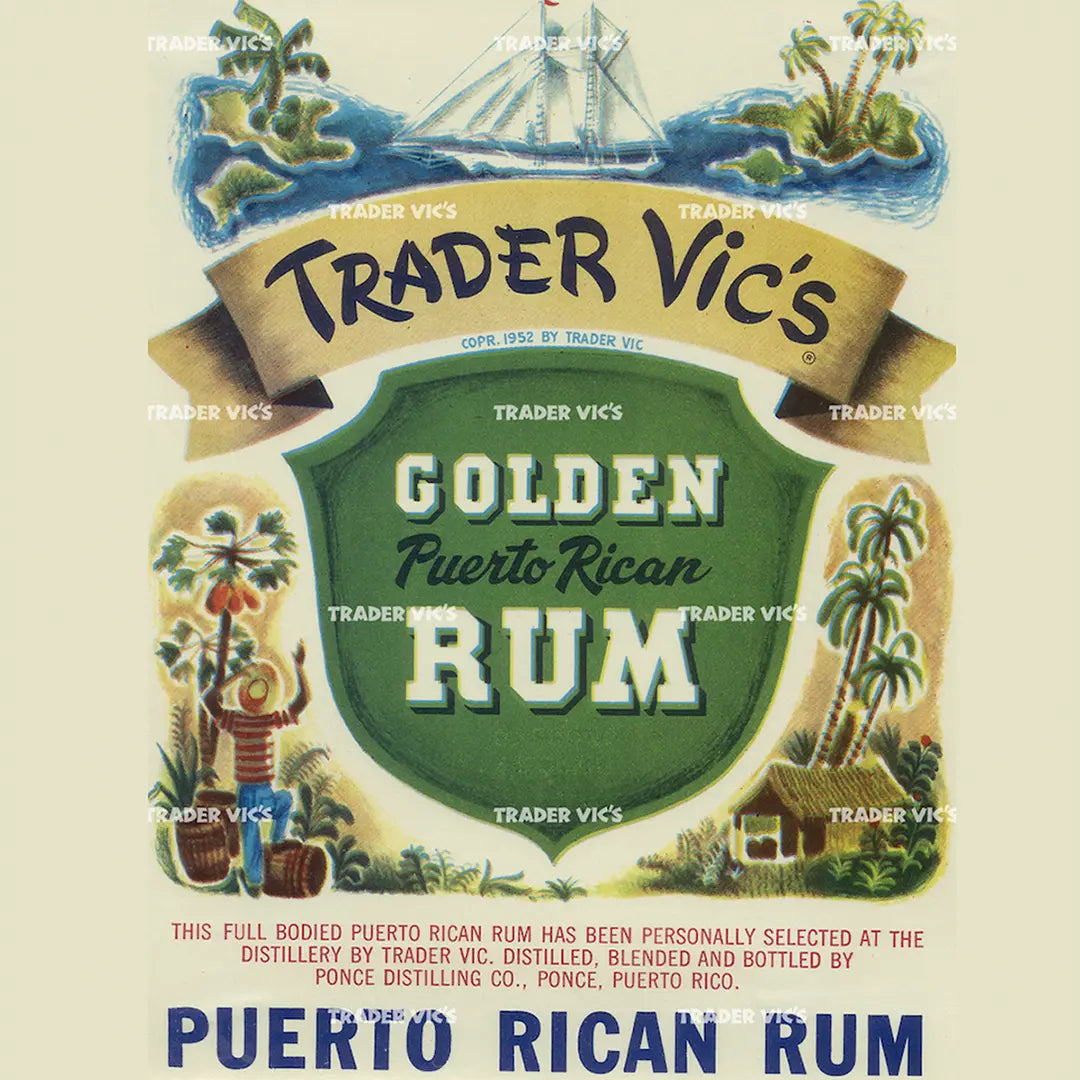 GOLDEN PUERTO RICAN RUM LABEL PRINT - Trader Vic's