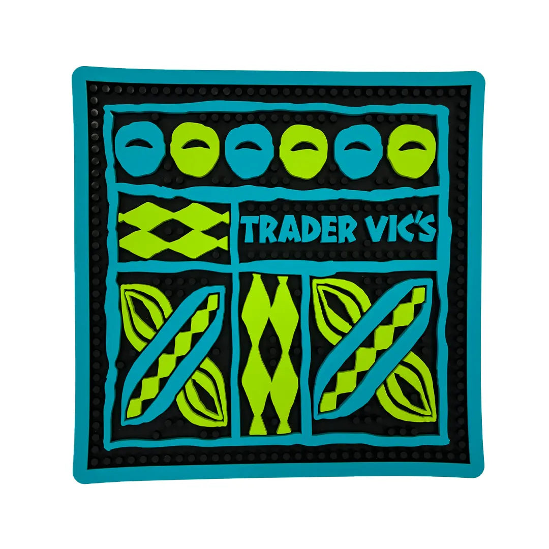 Square shaped bar mat with tapa pattern.