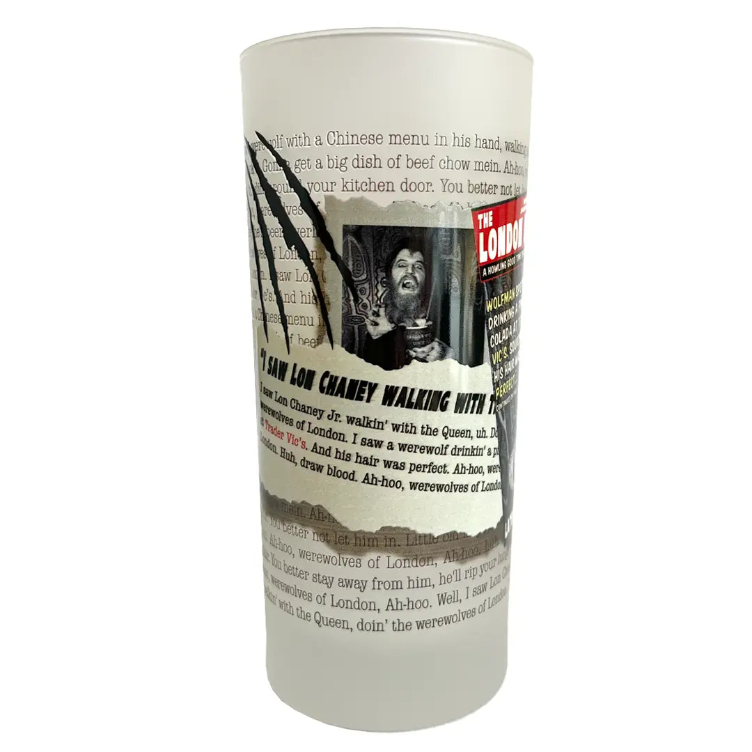 Frosted glass with text and a character image on a white background
