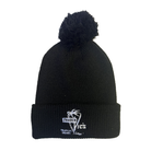 Black beanie with pom-pom featuring Trader Vic's logo on a white background