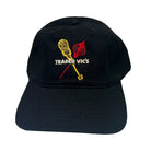 Black cap with embroidered design and 'Trader Vic's' text on a white background