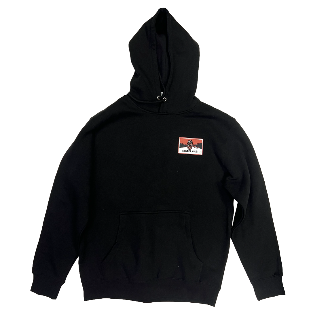 BLACK HOODIE WITH TRADER VIC'S DESIGN