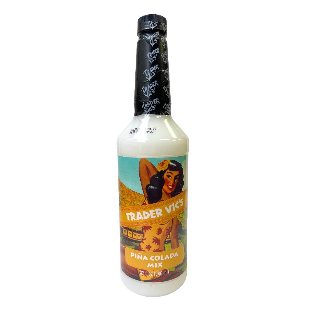 Bottle of Trader Vic's Pina Colada Mix on a white background