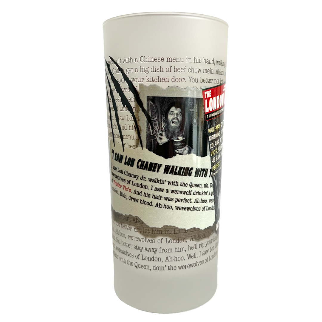Frosted glass with text and a character image on a white background